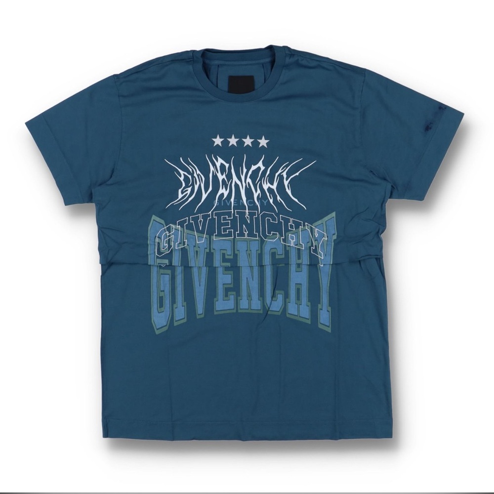 Givenchy Blue Short Sleeve Tee with Bold Graphic Design